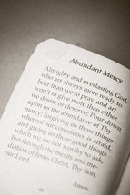 Prayer book open to "Abundant Mercy."