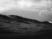 black and white image of a wave buidling