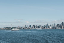ferry and NY city skyline 