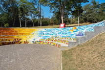 August 29, 2024. Rebeirao Pires, SP Brazil.
Mosaic artwork on the stairs at the Oriental Garden at Rebeiroa Pires.