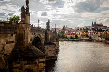 Charles Bridge, Prague, Czech Republic.   St. Vitus Cathedral (where Good King Wencelas is buried) is upper right.  