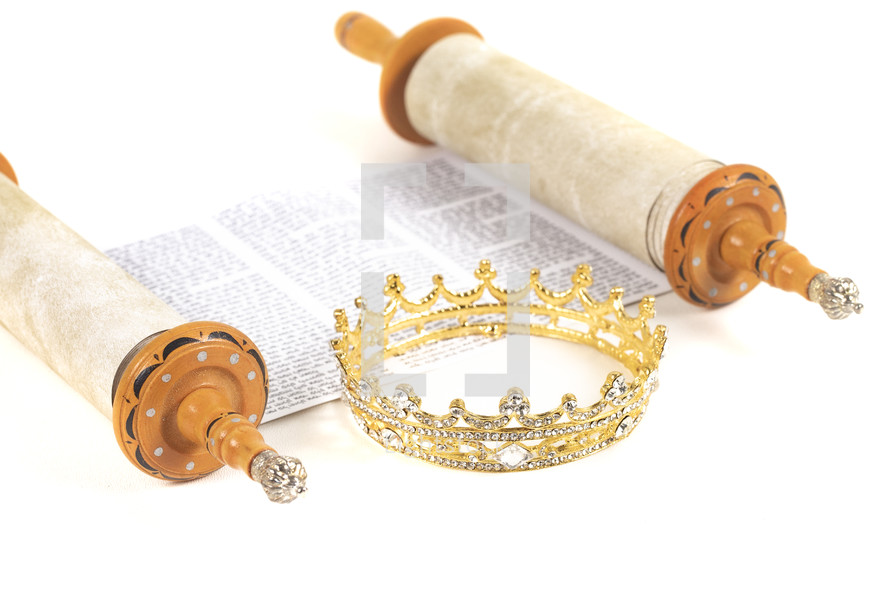 Torah Scroll with a Royal Crown Isolated on a White Background