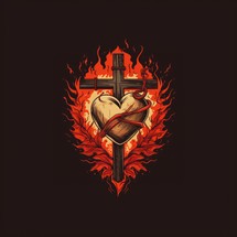 The Sacred Heart, a cross with heart in a fire. Vector illustration for your design.
