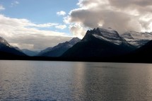 mountain peaks and a lake 