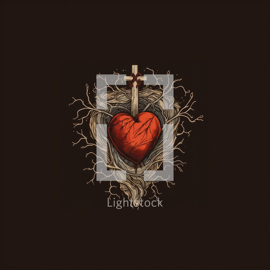 The Sacred Heart, a cross in the form of a heart with a cross inside. Vector illustration.