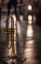 brass trumpet on a stand 