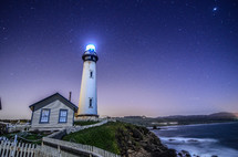 glowing light on a lighthouse