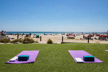 yoga mats with a beach view 