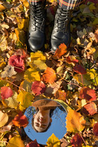 Conceptual Autumn Portrait Reflexion In A Mirror