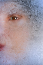 Abstract Closeup Portrait Young Girl Frozen In Ice