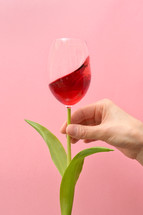 Red Wine In Glass Like Beautiful Tulip