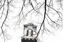 steeple through branches 