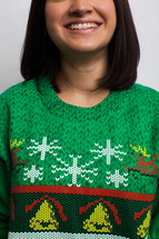 woman in an ugly Christmas sweater