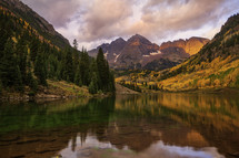 mountains reflecting on a lake 