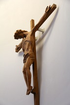 A carved wooden crucifix.