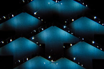 hanging lights, blue triangles, pattern 