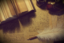 feather pen and calligraphy manuscript 