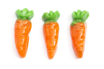 Gummy Candy Carrots Isolated on a White Background