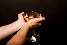 hands holding up a wine chalice 