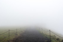fog over a gravel path 