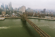 aerial view over a city bridge 