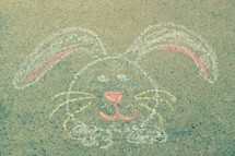Easter bunny in sidewalk chalk 
