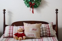 Bedroom decorated for Christmas 