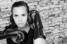 woman wearing boxing gloves 