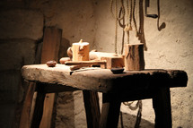 Carpenters table and tools in Nazareth, Israel