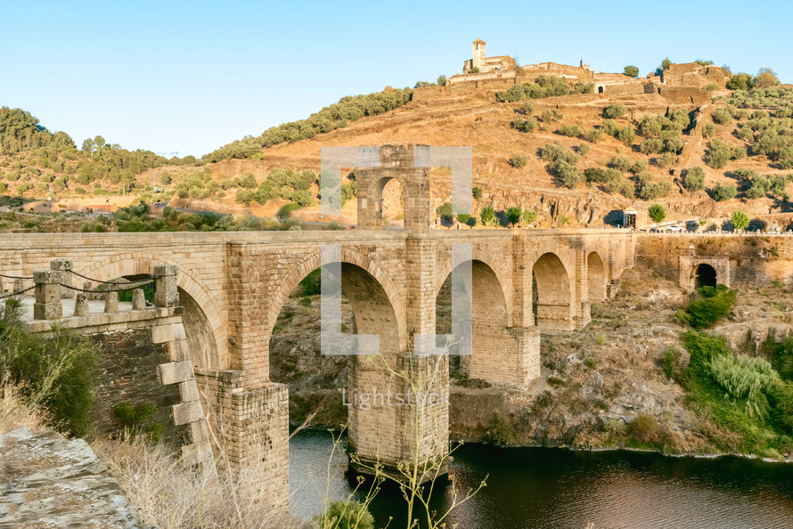 Roman bridge over the Tajo river in Alcantara, Caceres province,Extremadura, Spain