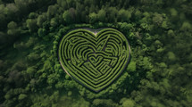 Green hedge maze in the shape of a heart. 