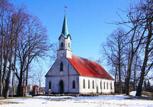 A charming old church building in winter surrounded by snow