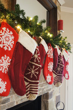 Christmas stockings hung on a mantle 