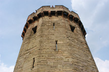 Castle tower. Fortress, stone, stronghold, strength, steadfast.