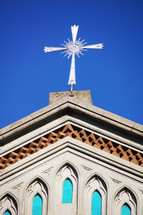 A cross affixed atop a cathedral