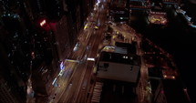 Night illumination flight over hong kong city downtown