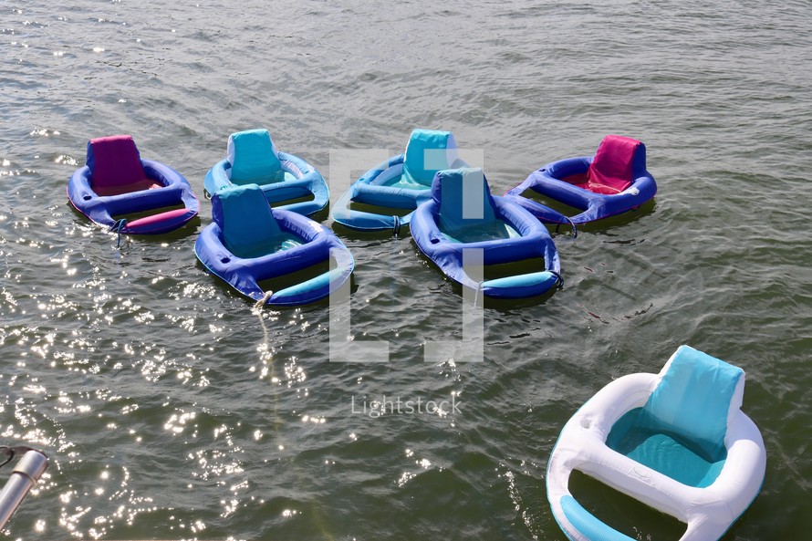inflatable rafts floating on water