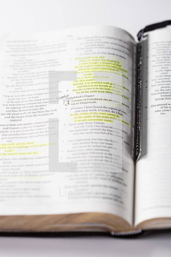 highlighted pages of a Bible 
