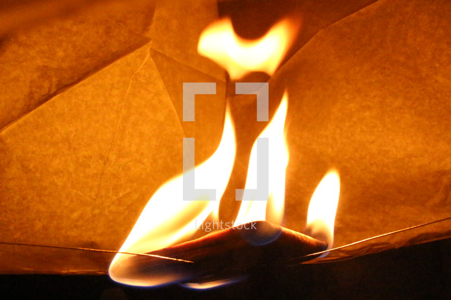 burning paper lantern