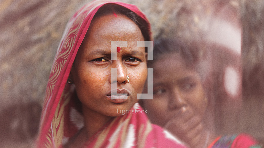 face of a woman in India with Bindi 