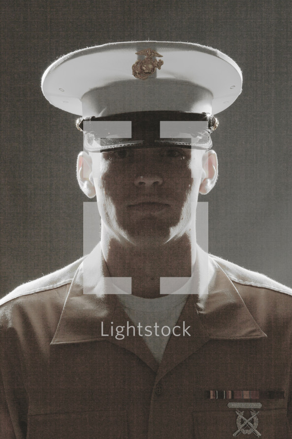 Vintage photographic look of Marine in uniform.