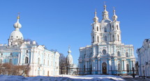blue and white Smolny cathedral