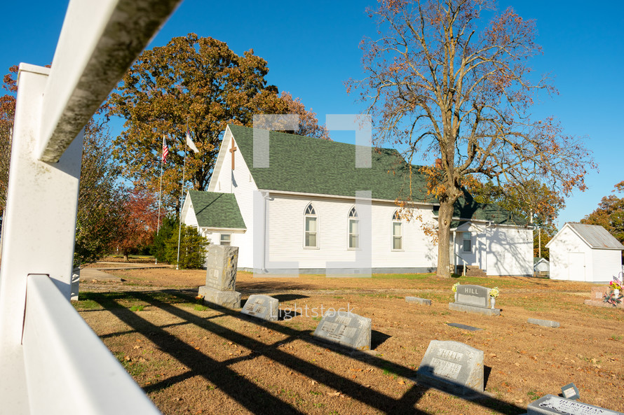 cemetery and small white church 