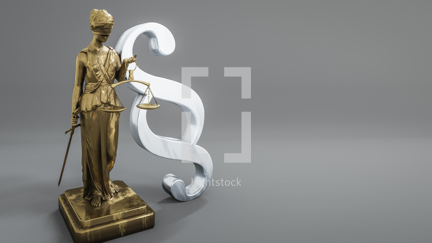 Lady Justice figurine on a white background 