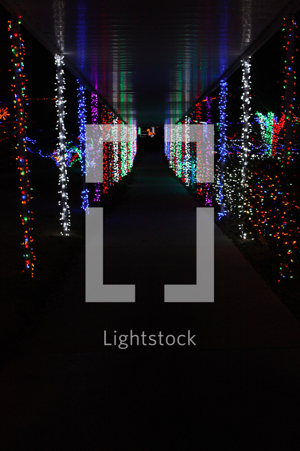 row of colorful Christmas lights display 