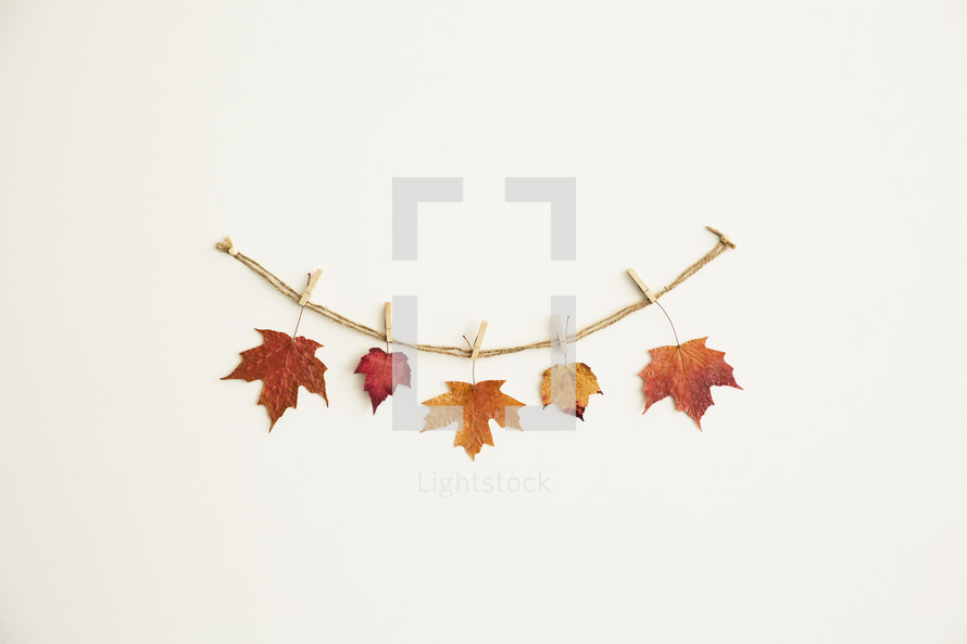 fall leaves on clothespins 