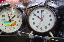 Old fashioned, wind-up, alarm clocks