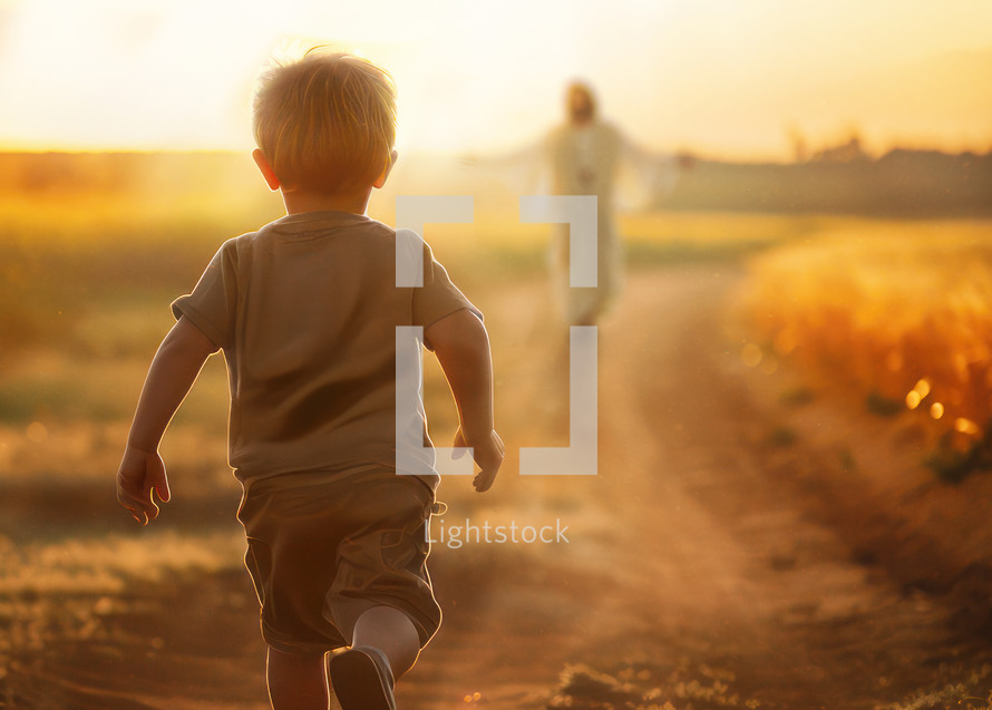 Boy runs to Jesus