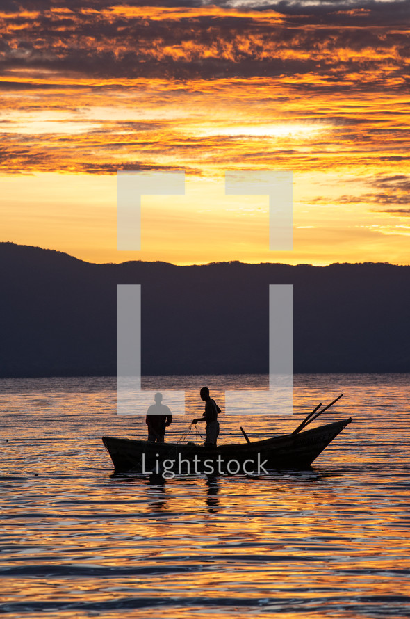 fishermen at sunset 