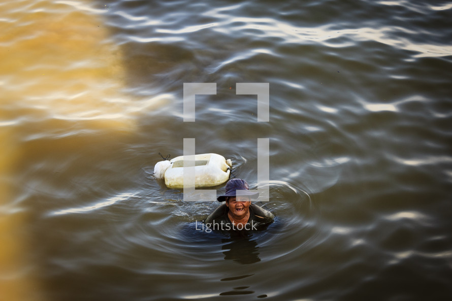 woman floating in water 